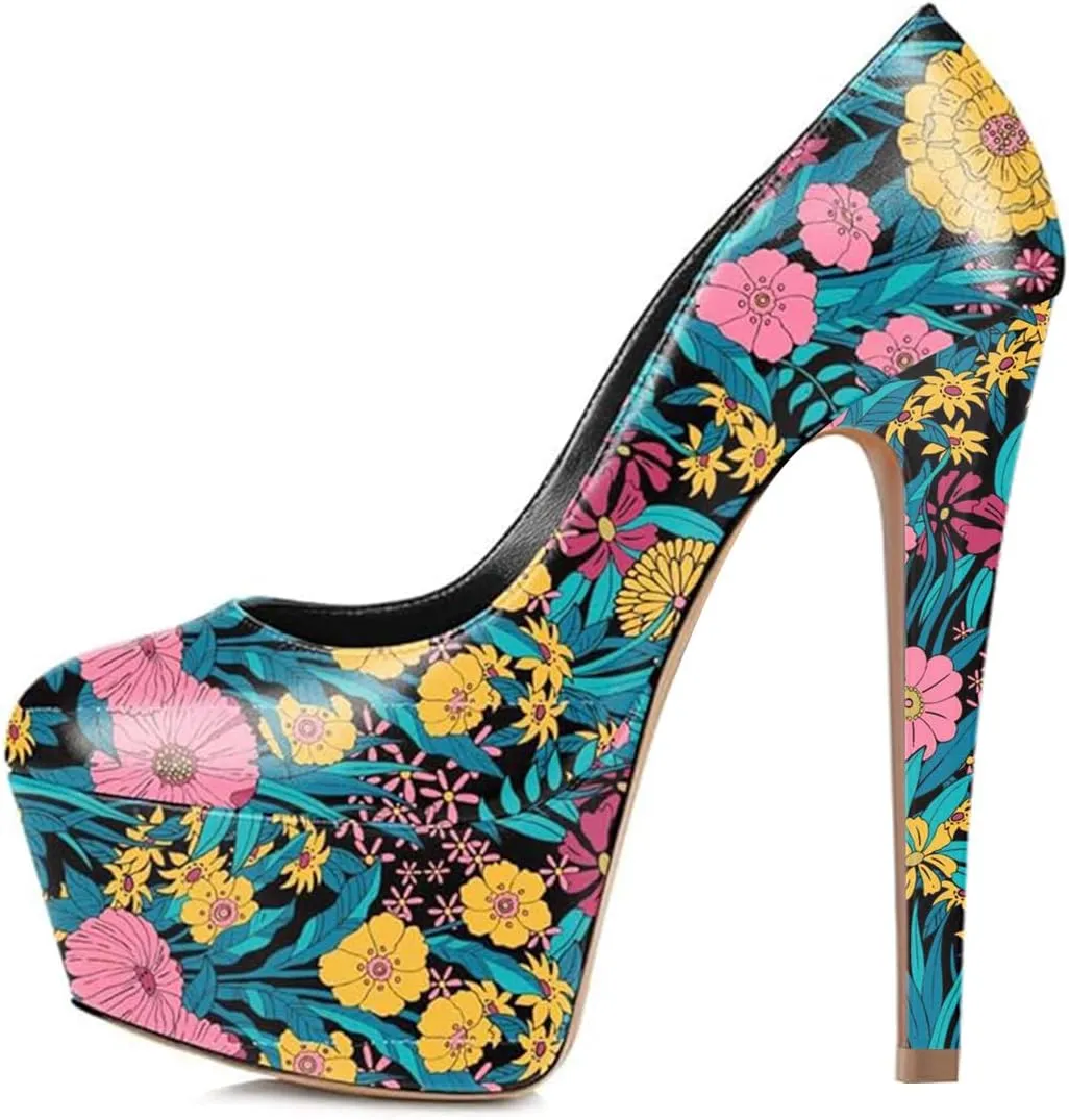 FOWT Women Chic Round Toe Platform Pumps Sexy 6 Inch Stiletto High Heels Dress Prom Wedding Slip On Shoes Size 4-15 US