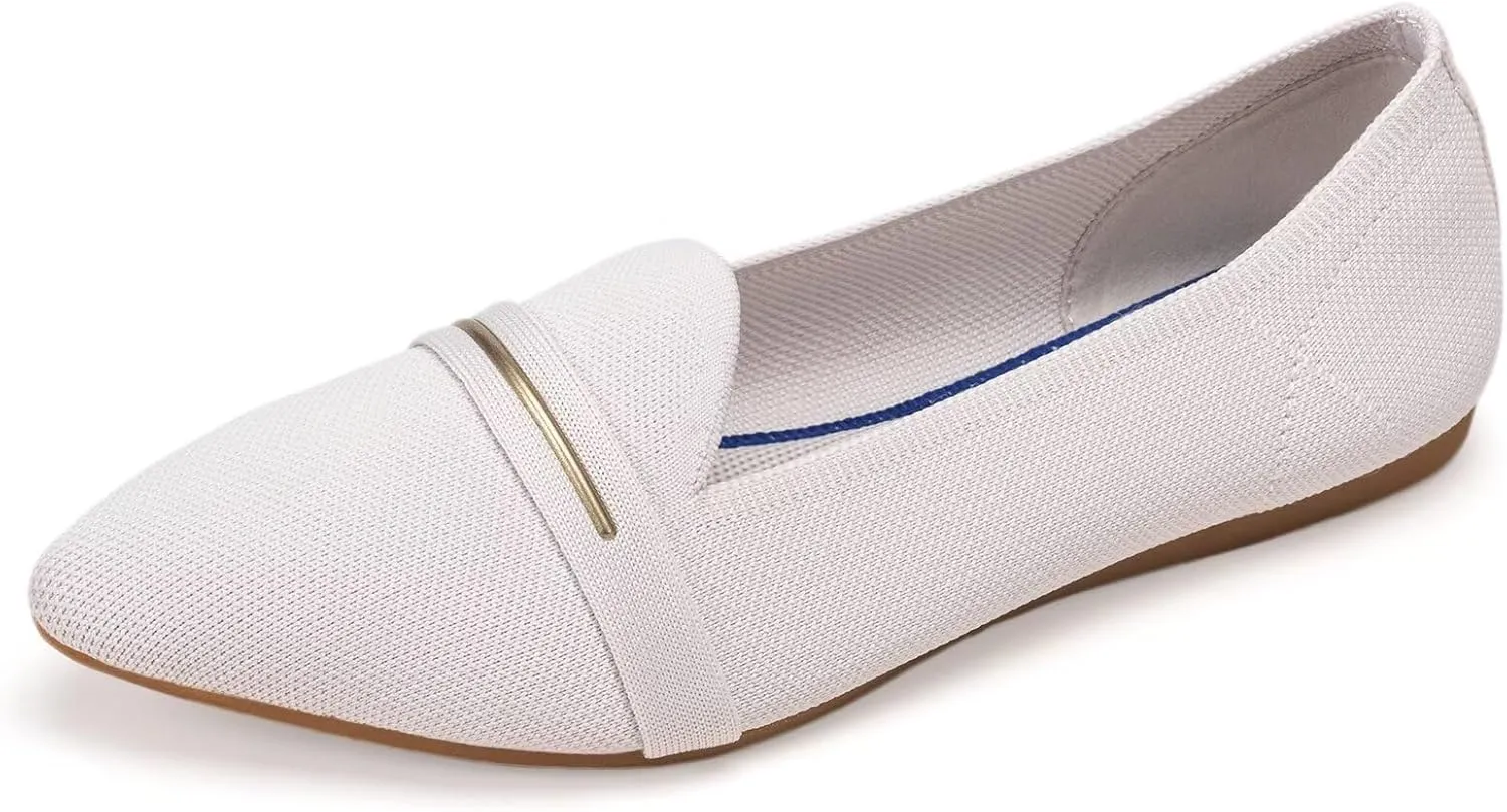 Frank Mully Women's Casual Loafer Flats Slip On Loafer Shoes Comfortable Knit Flat Shoes Classics Pointy Toe Loafer Flats,for Work,Travel