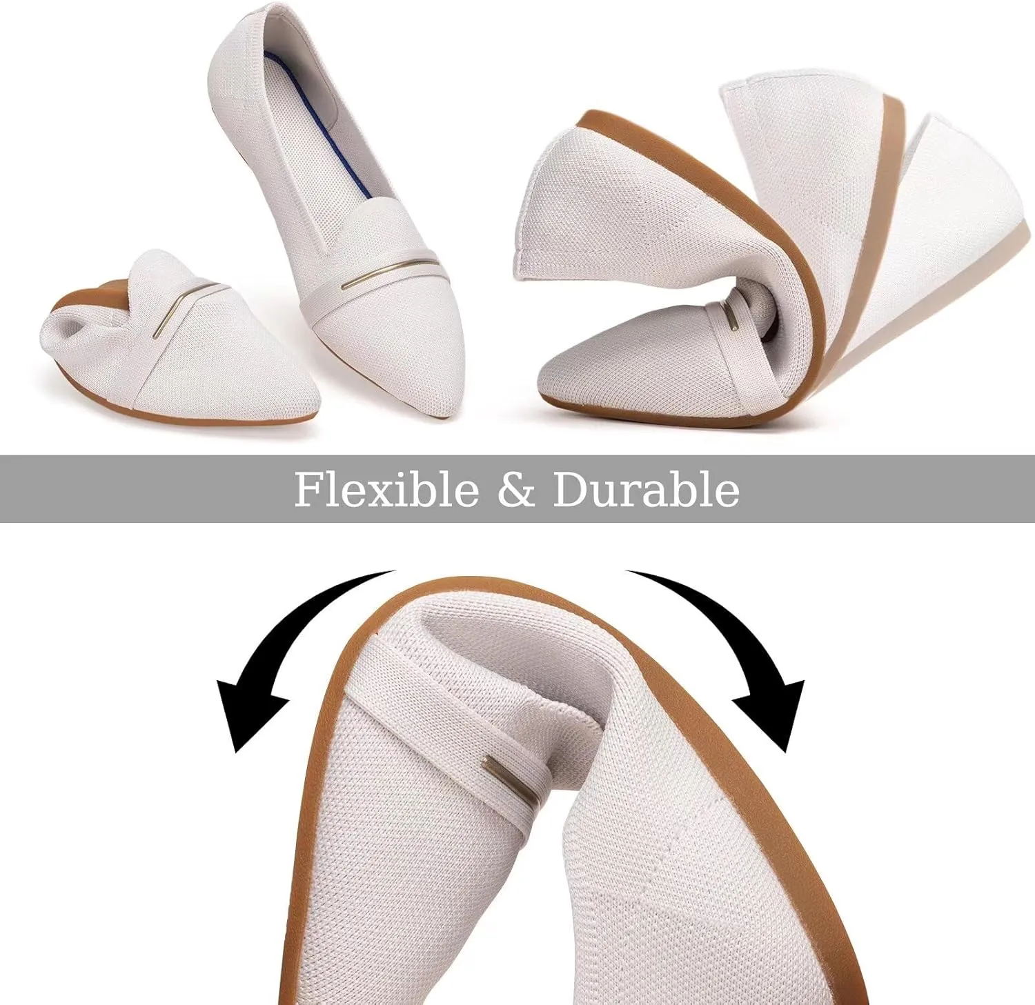 Frank Mully Women's Casual Loafer Flats Slip On Loafer Shoes Comfortable Knit Flat Shoes Classics Pointy Toe Loafer Flats,for Work,Travel