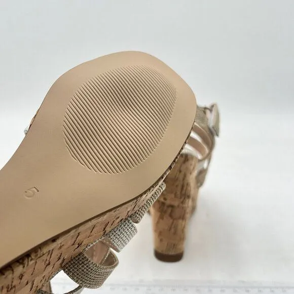 FSJ Silver Low Platform Cork Wedge High Heel Sandal Open Toe Strappy Dressy Shoe