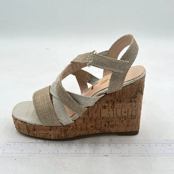 FSJ Silver Low Platform Cork Wedge High Heel Sandal Open Toe Strappy Dressy Shoe