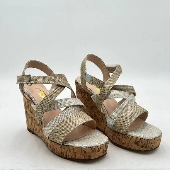 FSJ Silver Low Platform Cork Wedge High Heel Sandal Open Toe Strappy Dressy Shoe