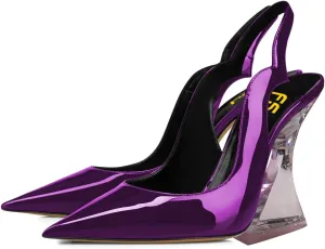 FSJ Women Chic Pointed Toe Slingback Pumps Sexy Transparent Chunky High Heel Slip On Graduation Homecoming Dress Shoes Size 4-15 US