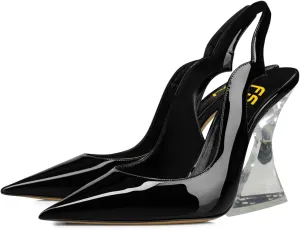 FSJ Women Chic Pointed Toe Slingback Pumps Sexy Transparent Chunky High Heel Slip On Graduation Homecoming Dress Shoes Size 4-15 US