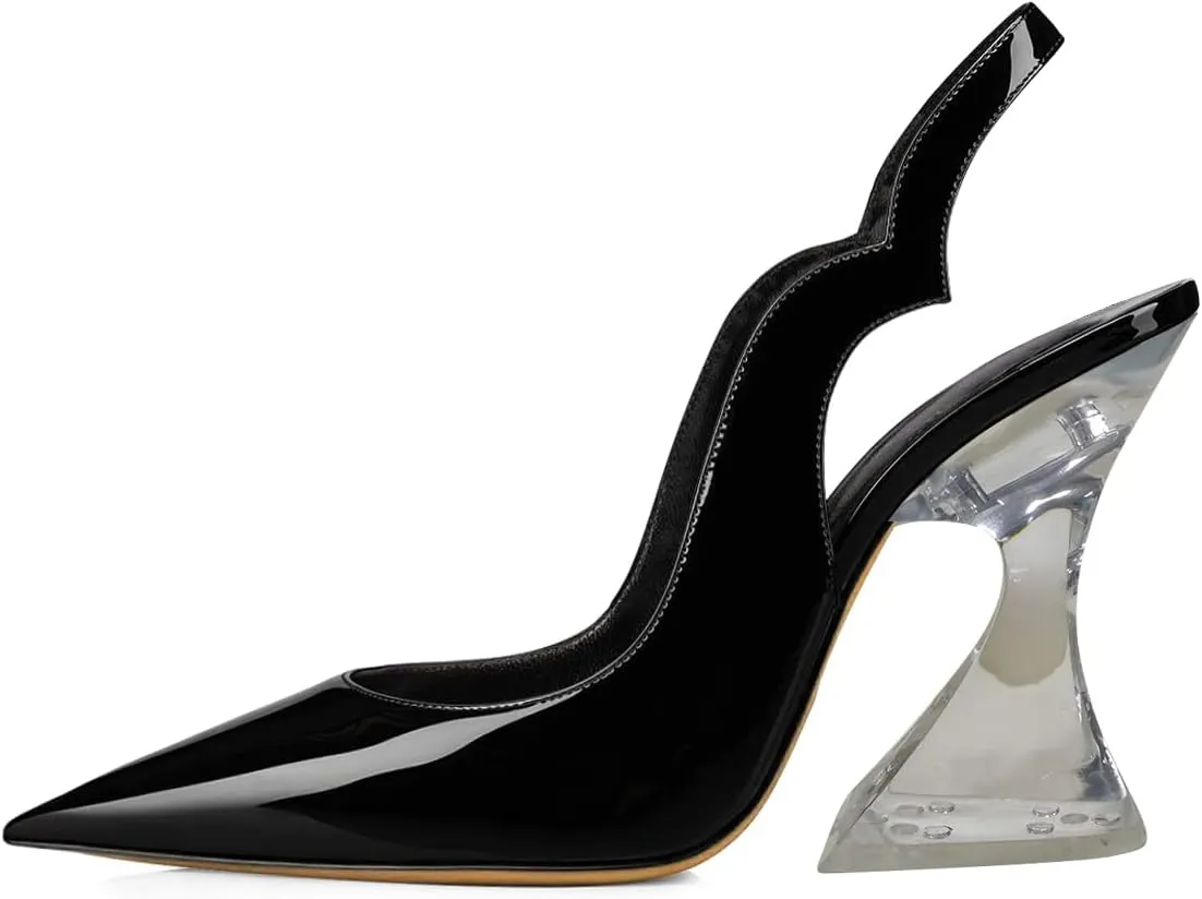 FSJ Women Chic Pointed Toe Slingback Pumps Sexy Transparent Chunky High Heel Slip On Graduation Homecoming Dress Shoes Size 4-15 US