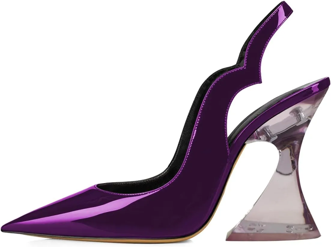 FSJ Women Chic Pointed Toe Slingback Pumps Sexy Transparent Chunky High Heel Slip On Graduation Homecoming Dress Shoes Size 4-15 US