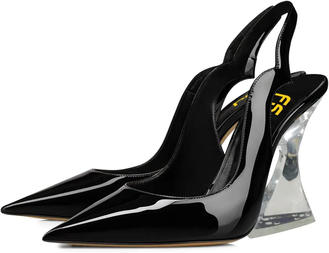 FSJ Women Chic Pointed Toe Slingback Pumps Sexy Transparent Chunky High Heel Slip On Graduation Homecoming Dress Shoes Size 4-15 US