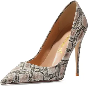 FSJ Women Classic Pointed Toe Snakeskin High Heels Pumps Slip on Stiletto Sparkling Animal Printing Sexy Lady Club Party Evening Dress Shoes Size 4-15 US