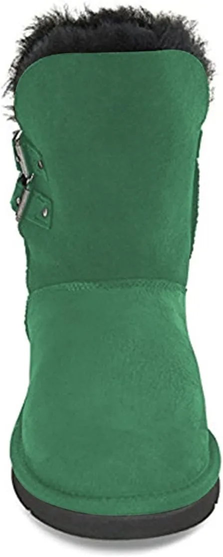 FSJ Women's Mid Calf Fully Fur Lined Winter Snow Boot with Chic Buckles Flat Shoe 4-15 US