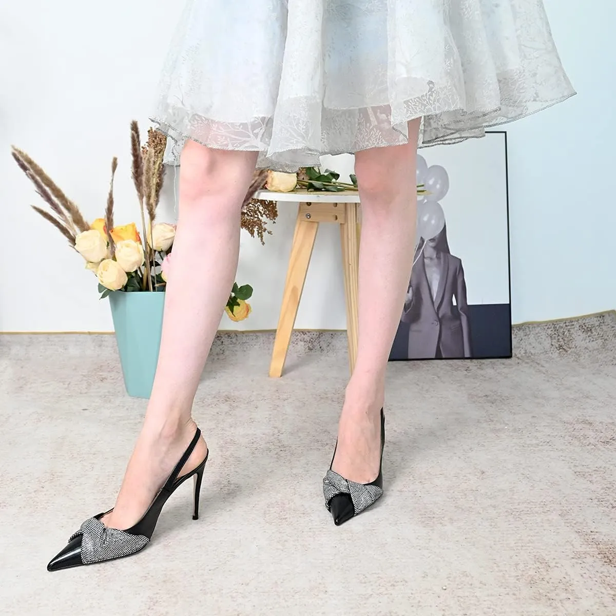 FSJ Women's Pointed Toe Stiletto Pumps Chic Slingback High Heels Slip on Ladies Party Office Dress Ladies Shoes