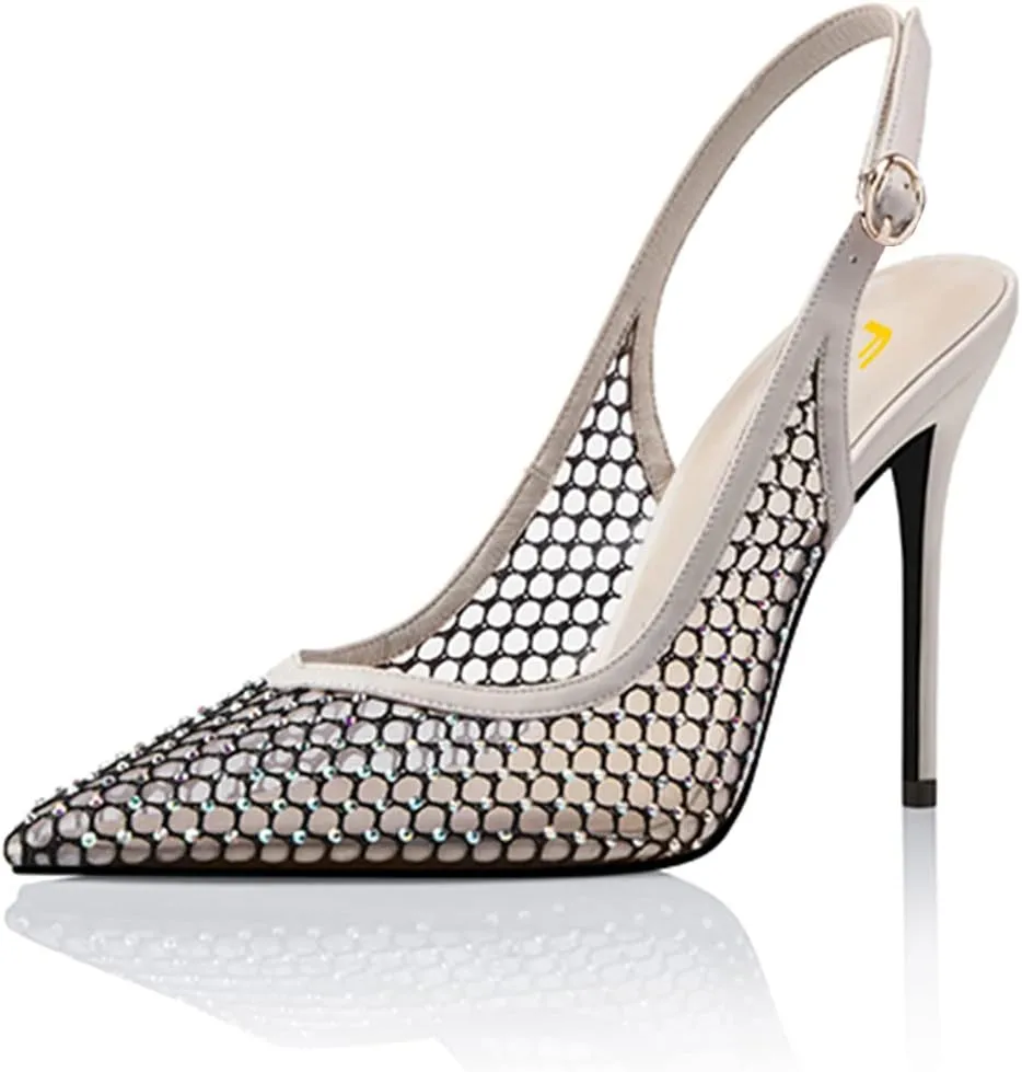 FSJ Women's Pointed Toe Stiletto Pumps Chic Slingback High Heels Slip on Ladies Party Office Dress Ladies Shoes
