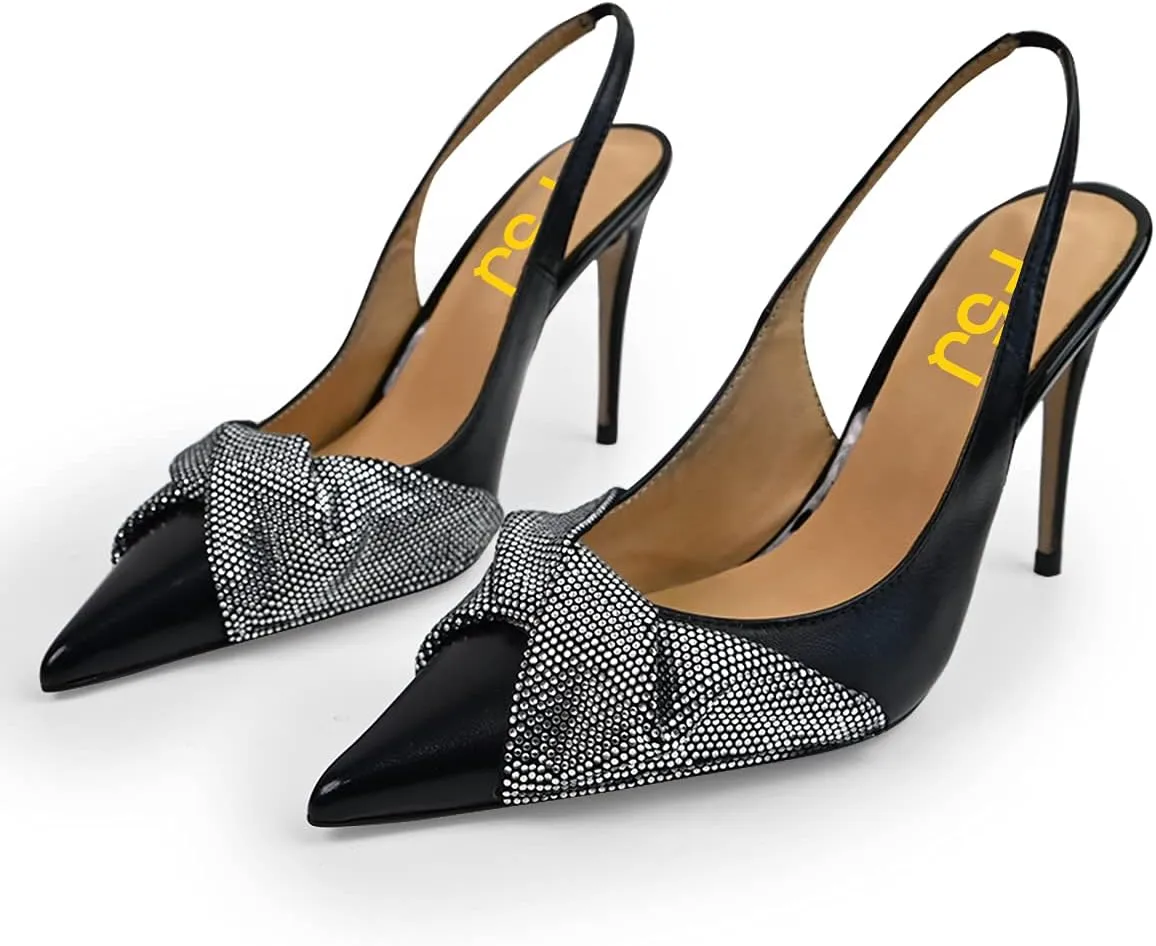 FSJ Women's Pointed Toe Stiletto Pumps Chic Slingback High Heels Slip on Ladies Party Office Dress Ladies Shoes