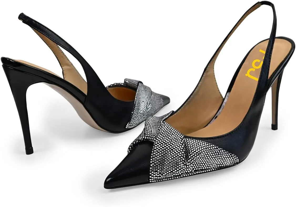 FSJ Women's Pointed Toe Stiletto Pumps Chic Slingback High Heels Slip on Ladies Party Office Dress Ladies Shoes