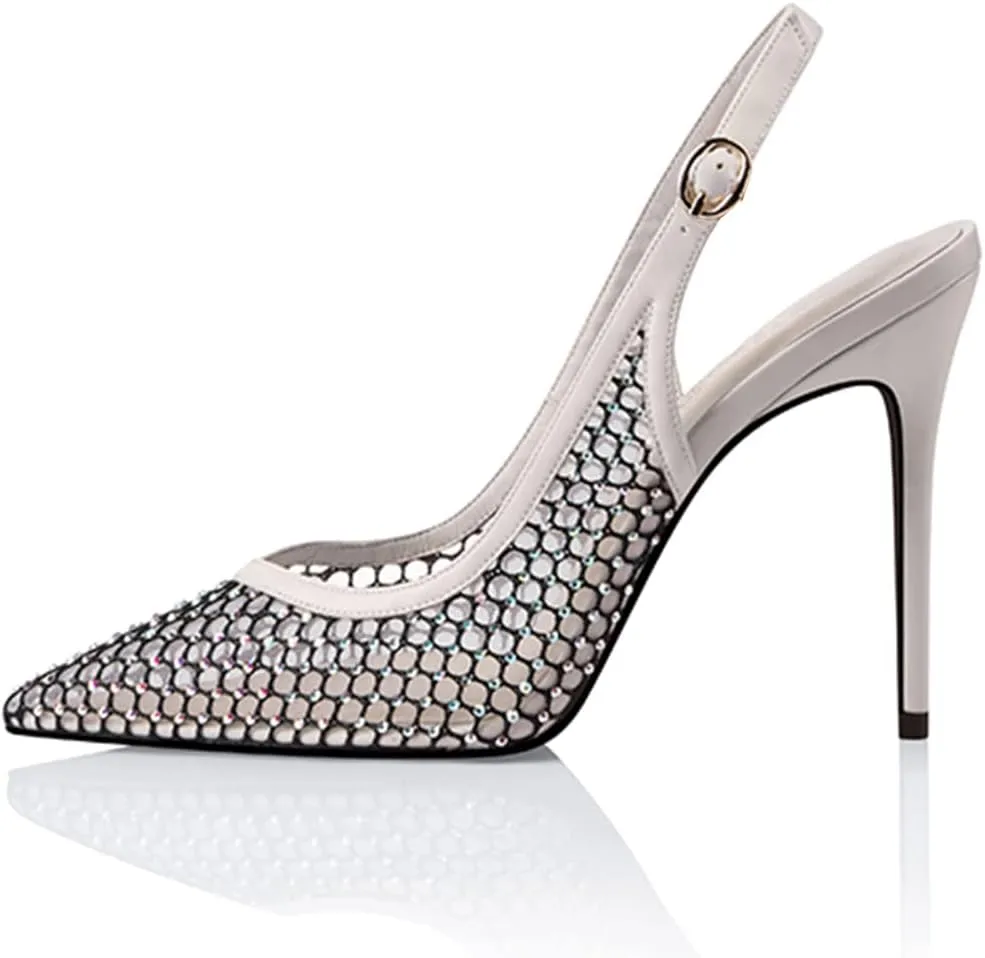 FSJ Women's Pointed Toe Stiletto Pumps Chic Slingback High Heels Slip on Ladies Party Office Dress Ladies Shoes