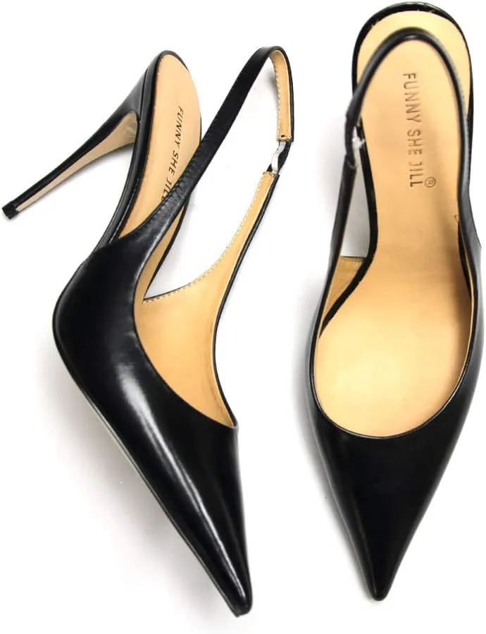 FSJ Women's Pointed Toe Stiletto Pumps Chic Slingback High Heels Slip on Ladies Party Office Dress Ladies Shoes