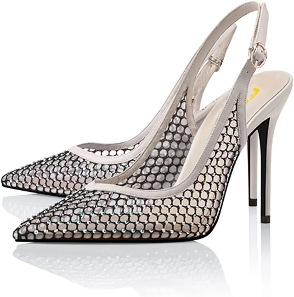 FSJ Women's Pointed Toe Stiletto Pumps Chic Slingback High Heels Slip on Ladies Party Office Dress Ladies Shoes