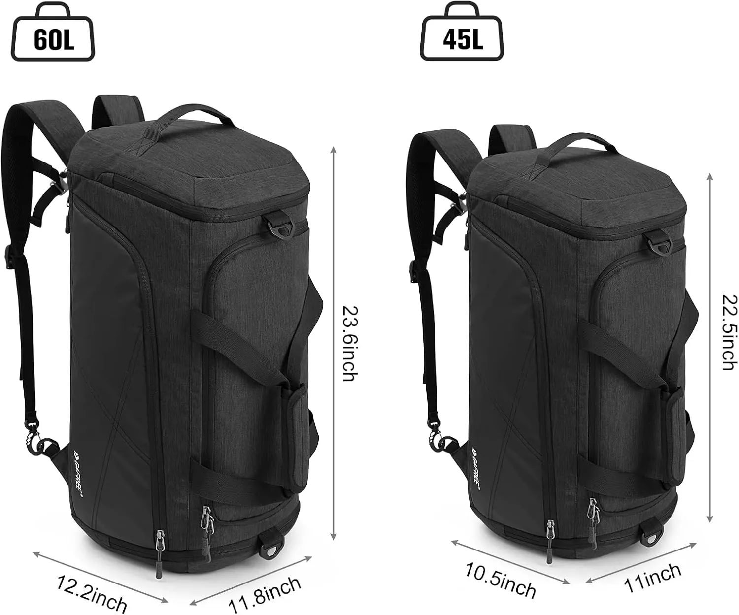 G4Free 45L/60L 3-Way Duffle Backpack Gym Bag with Wet Pocket & Shoes Compartment Sports Travel Weekender Overnight Duffel Bag