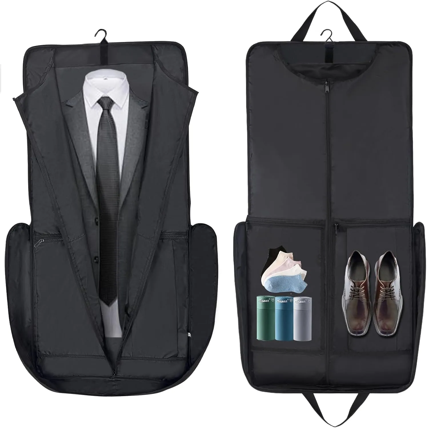 Garment Bags for Travel, Premium Foldable Suit Bag for Hanging Clothes 3 in 1 Convertible Carry on Garment Bag 45”with Shoulder Strap for Business Men Women, Black