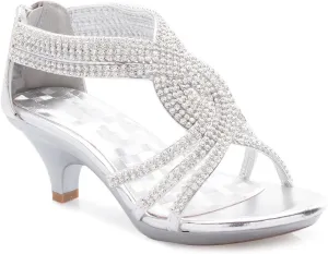 Girls' Kids Open Toe Strappy Rhinestone Dress Sandal Low Heel Shoes - Wedding, Dress, Dance, Flower Girl