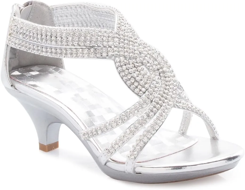 Girls' Kids Open Toe Strappy Rhinestone Dress Sandal Low Heel Shoes - Wedding, Dress, Dance, Flower Girl