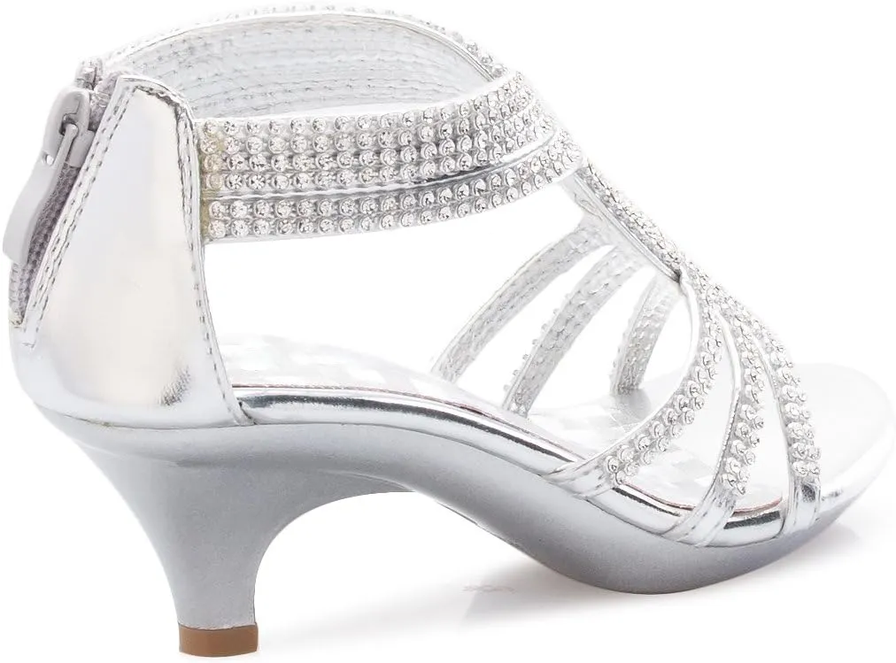 Girls' Kids Open Toe Strappy Rhinestone Dress Sandal Low Heel Shoes - Wedding, Dress, Dance, Flower Girl