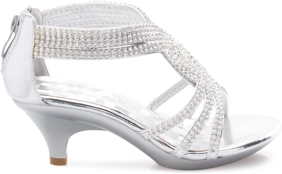 Girls' Kids Open Toe Strappy Rhinestone Dress Sandal Low Heel Shoes - Wedding, Dress, Dance, Flower Girl