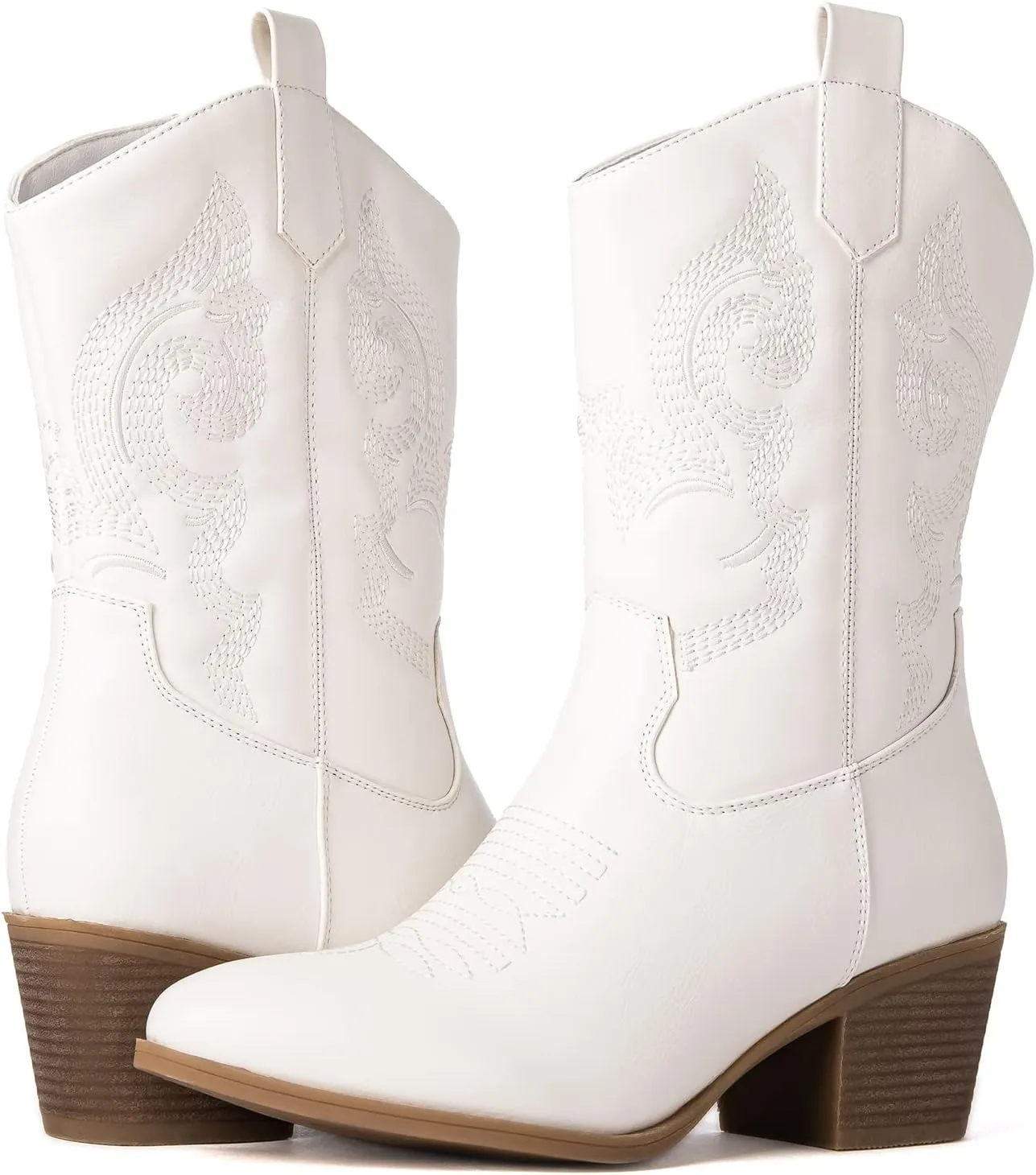 GLOBALWIN Women's Mid Calf The Western Cowgirl Boots Fashion Cowboy Boots For Women Chunky Low Heel