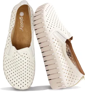 Glolily Elle Platform Perf Women's Comfort Sneakers - Orthotic Lightweight & Flexible Walking Shoes with Arch Support, Comfortable Casual Fashion Shoes for Women