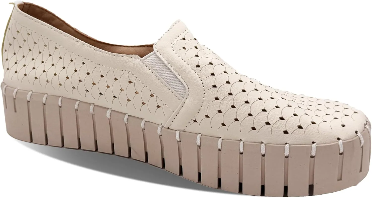 Glolily Elle Platform Perf Women's Comfort Sneakers - Orthotic Lightweight & Flexible Walking Shoes with Arch Support, Comfortable Casual Fashion Shoes for Women