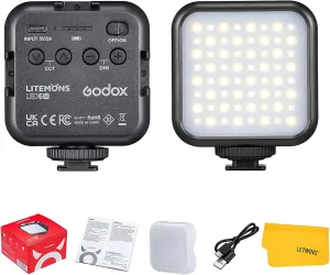 GODOX LED6Bi LED Video Light,Rechargeable Bi-Color Temperature LED Camera Light,Mini Fill-in Light 3200K-6500K Dimmable Support Magnetic Adsorption with 3 Cold Shoe Mounts for Vlog Live Streaming