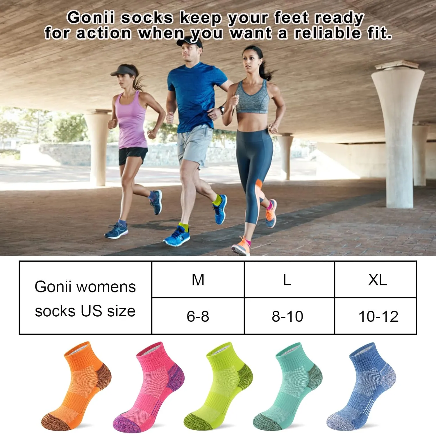 Gonii Ankle Socks Womens Athletic Thick Cushioned Running Hiking Low Cut 5-Pairs
