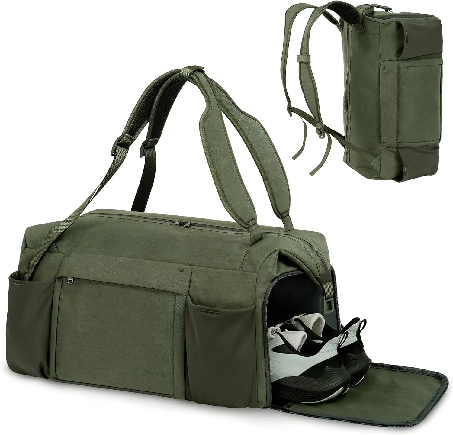 Gym Bag for Men with Shoes Compartment and Wet Pocket Convertible Duffle Bag and Gym Backpack Waterproof Sports Bags for Men with 2 Bottle Holders Weekender Overnight Bag-Dark Green