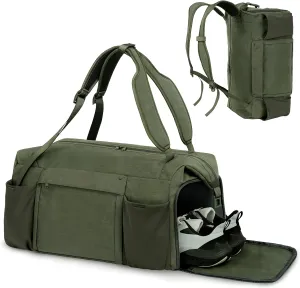 Gym Bag for Men with Shoes Compartment and Wet Pocket Convertible Duffle Bag and Gym Backpack Waterproof Sports Bags for Men with 2 Bottle Holders Weekender Overnight Bag-Dark Green