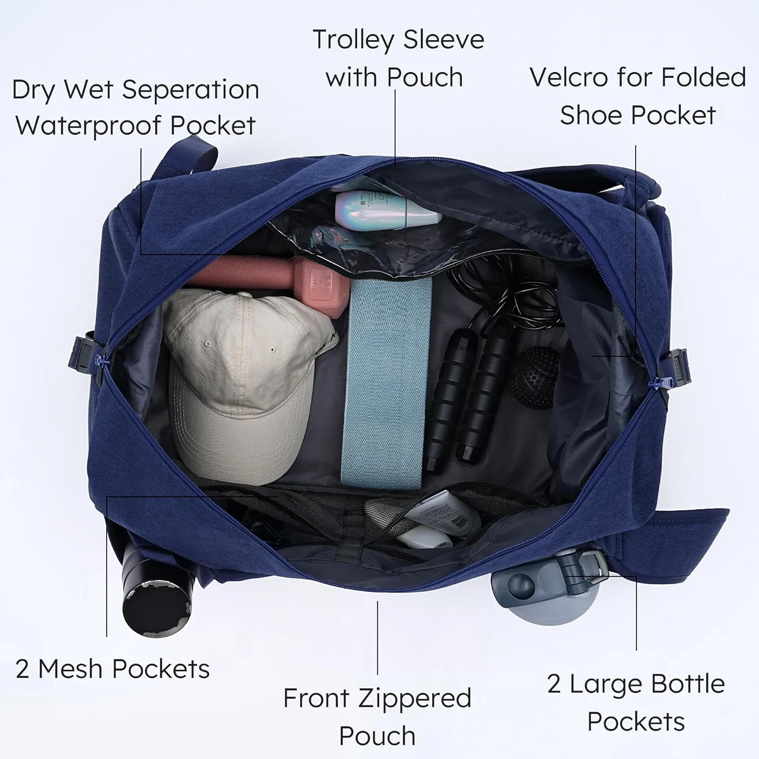 Gym Bag for Men with Shoes Compartment and Wet Pocket Convertible Duffle Bag and Gym Backpack Waterproof Sports Bags with 2 Bottle Holders Multipurpose Weekender Overnight Bag -Dark Blue