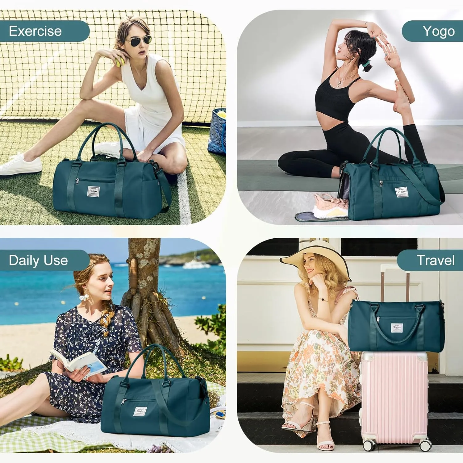 Gym Bag for Women Men with Shoes Compartment,Sports Duffle Bag Personal item travel Duffel Bags Tote Bag Small Carry on Weekender Overnight Bag Workout Dance Bag Hospital Holdalls Peacock Blue