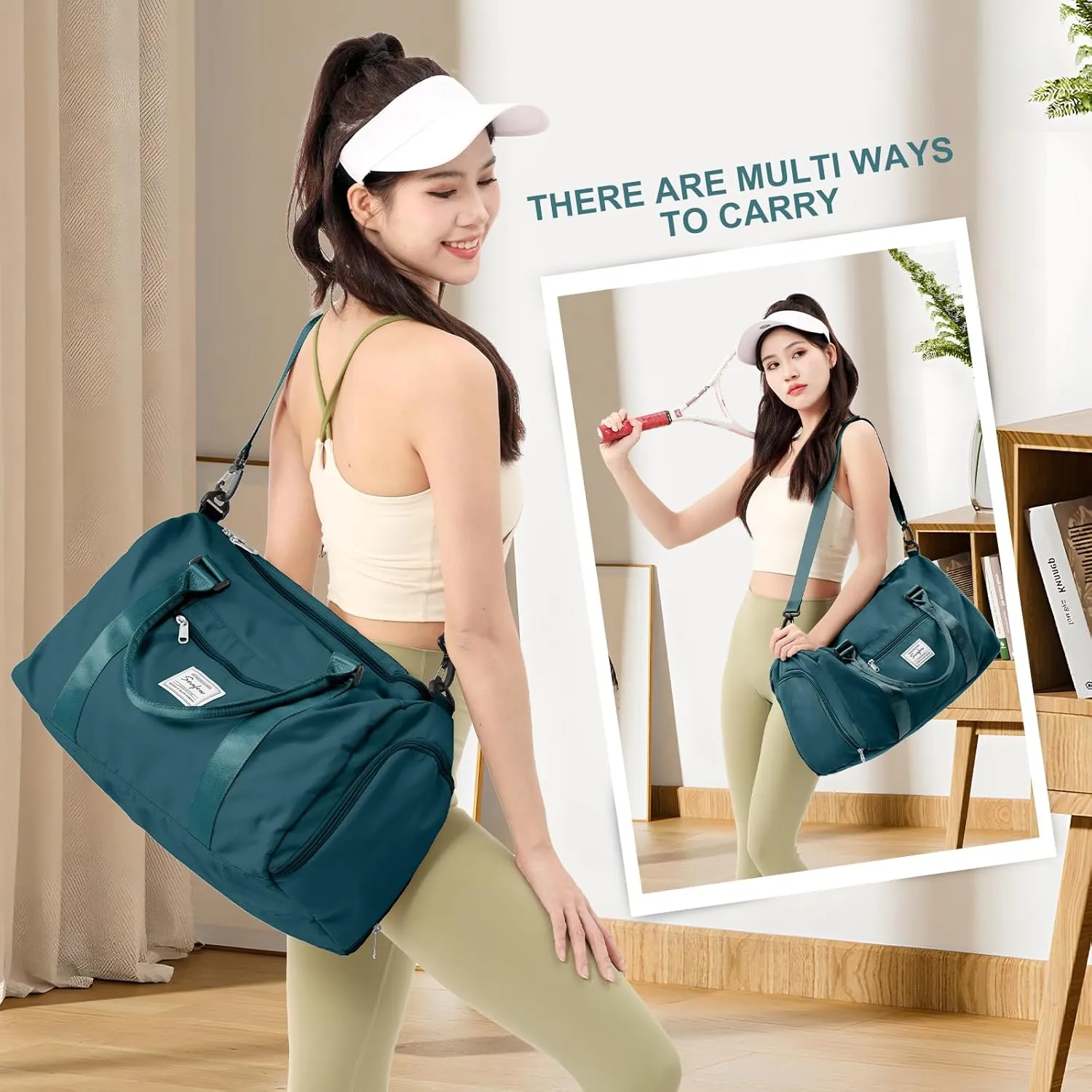 Gym Bag for Women Men with Shoes Compartment,Sports Duffle Bag Personal item travel Duffel Bags Tote Bag Small Carry on Weekender Overnight Bag Workout Dance Bag Hospital Holdalls Peacock Blue