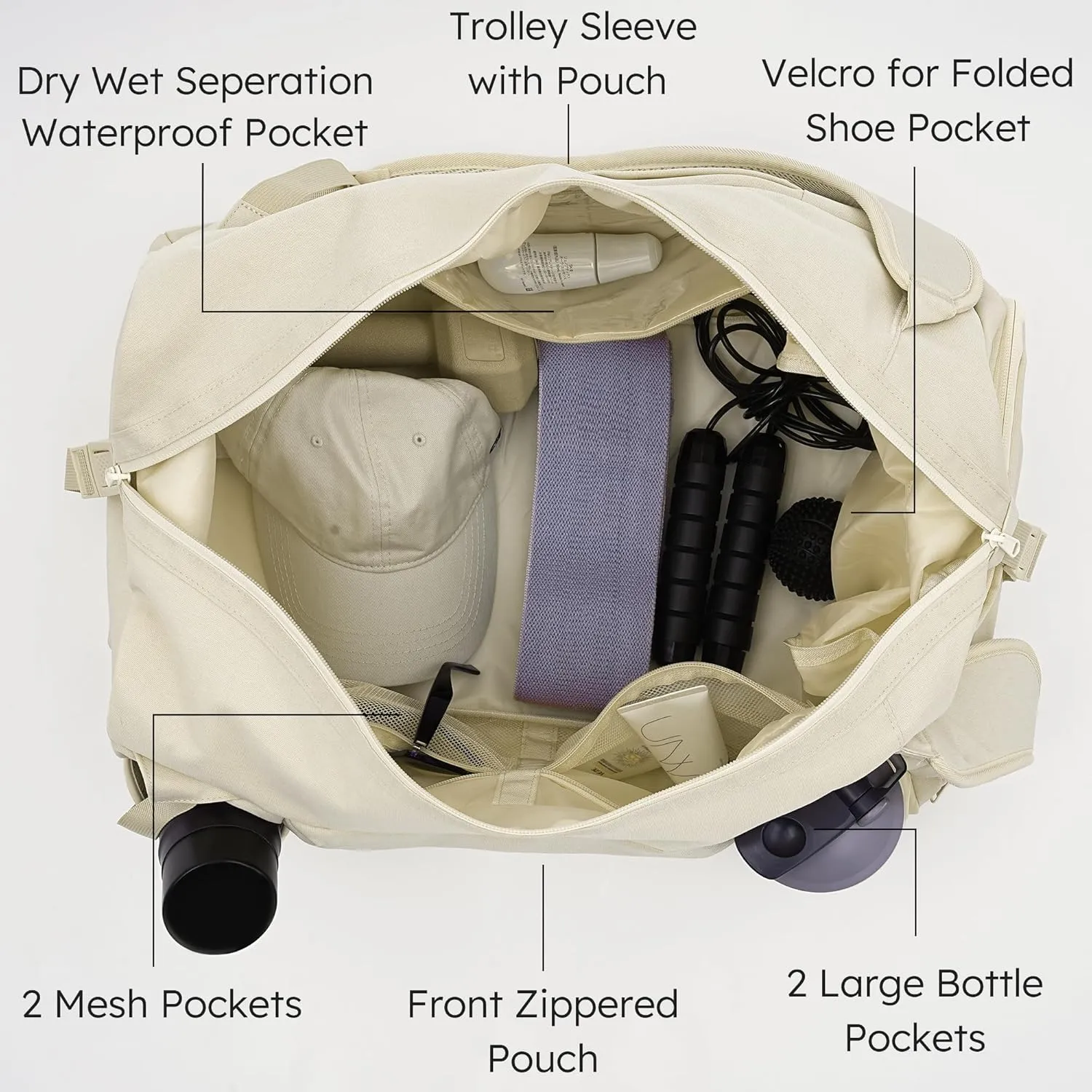 Gym Bag for Women with Shoes Compartment and Wet Pocket Convertible Duffle Bag and Gym Backpack Waterproof Sports Bags for Women with 2 Bottle Holders Weekender Overnight Bag - Beige