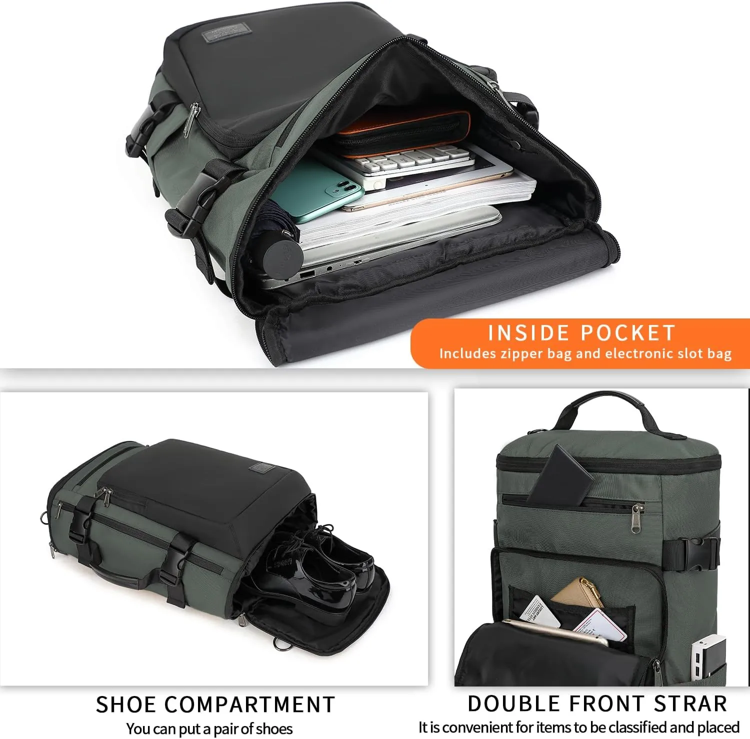 Gym Duffle Bag Backpack 4-Way Waterproof with Shoes Compartment for travel Sport Hiking laptop Business-Grey XL