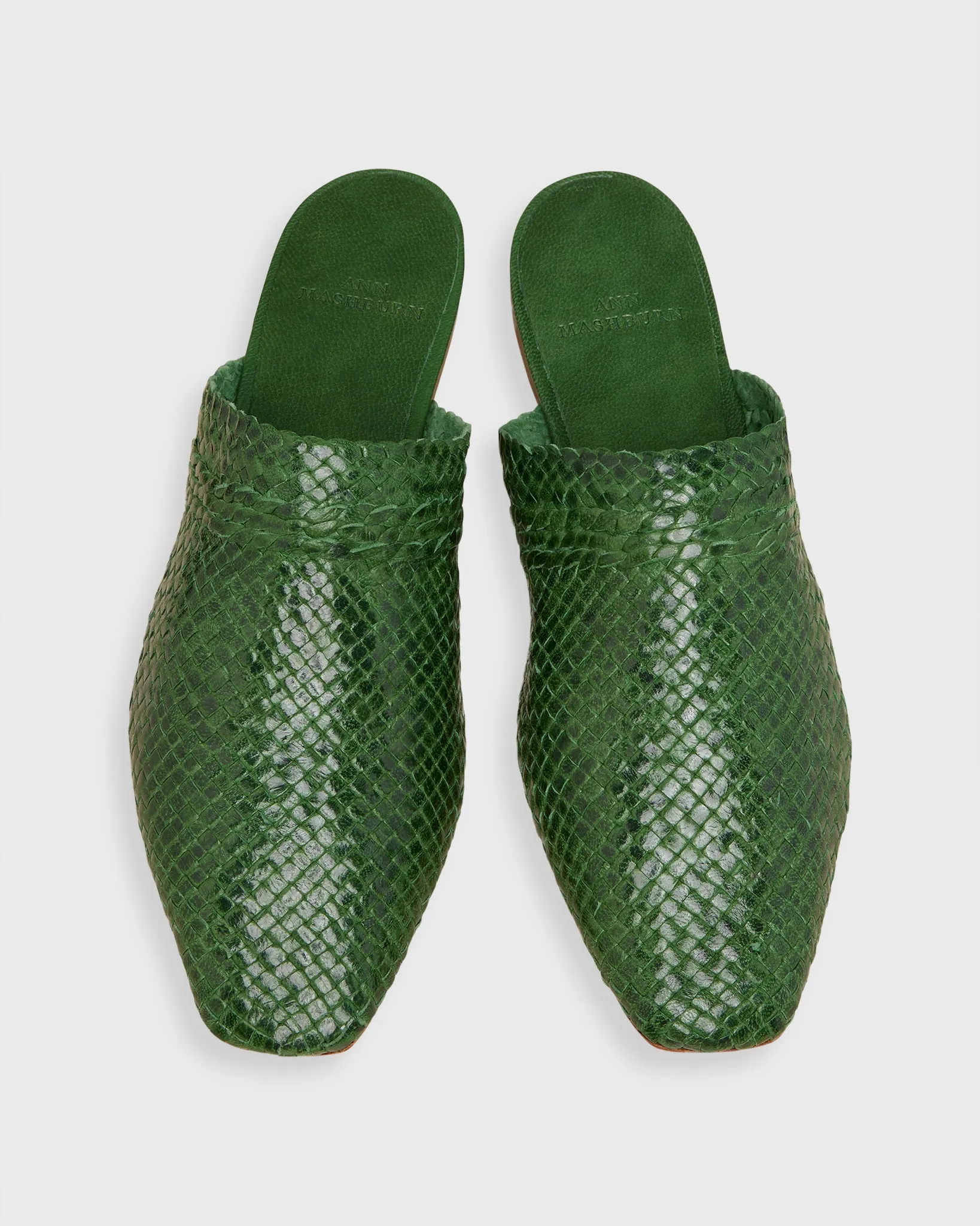 Handwoven Mule in Green Leather