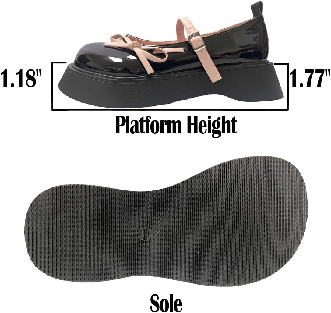 Harajuku Y2K Goth Kawaii Lolita Round Toe Chunky Heels Pink Bows Lace Up Decor Mary Jane Platform Shoes