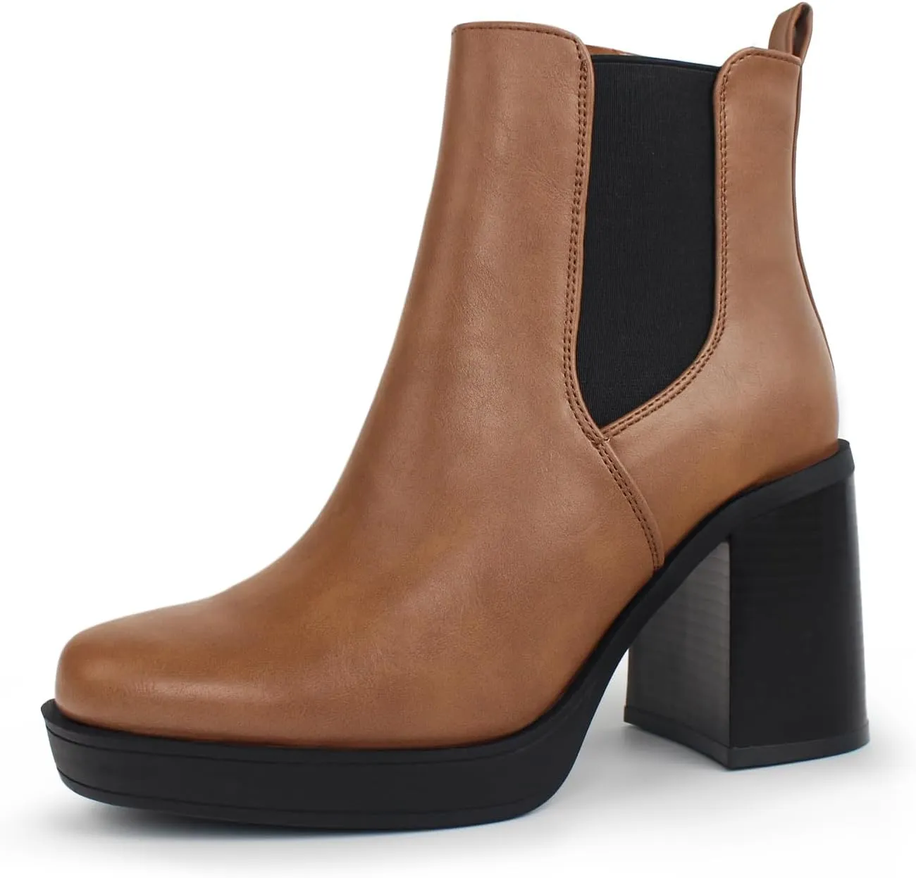 Hawkwell Women's Platform Side Zipper Chelsea Boots Chunky High Heel Square Toe Ankle Booties