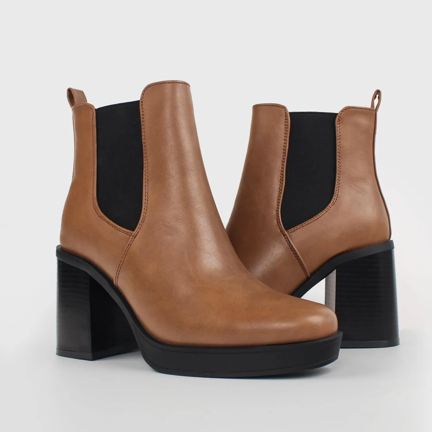 Hawkwell Women's Platform Side Zipper Chelsea Boots Chunky High Heel Square Toe Ankle Booties