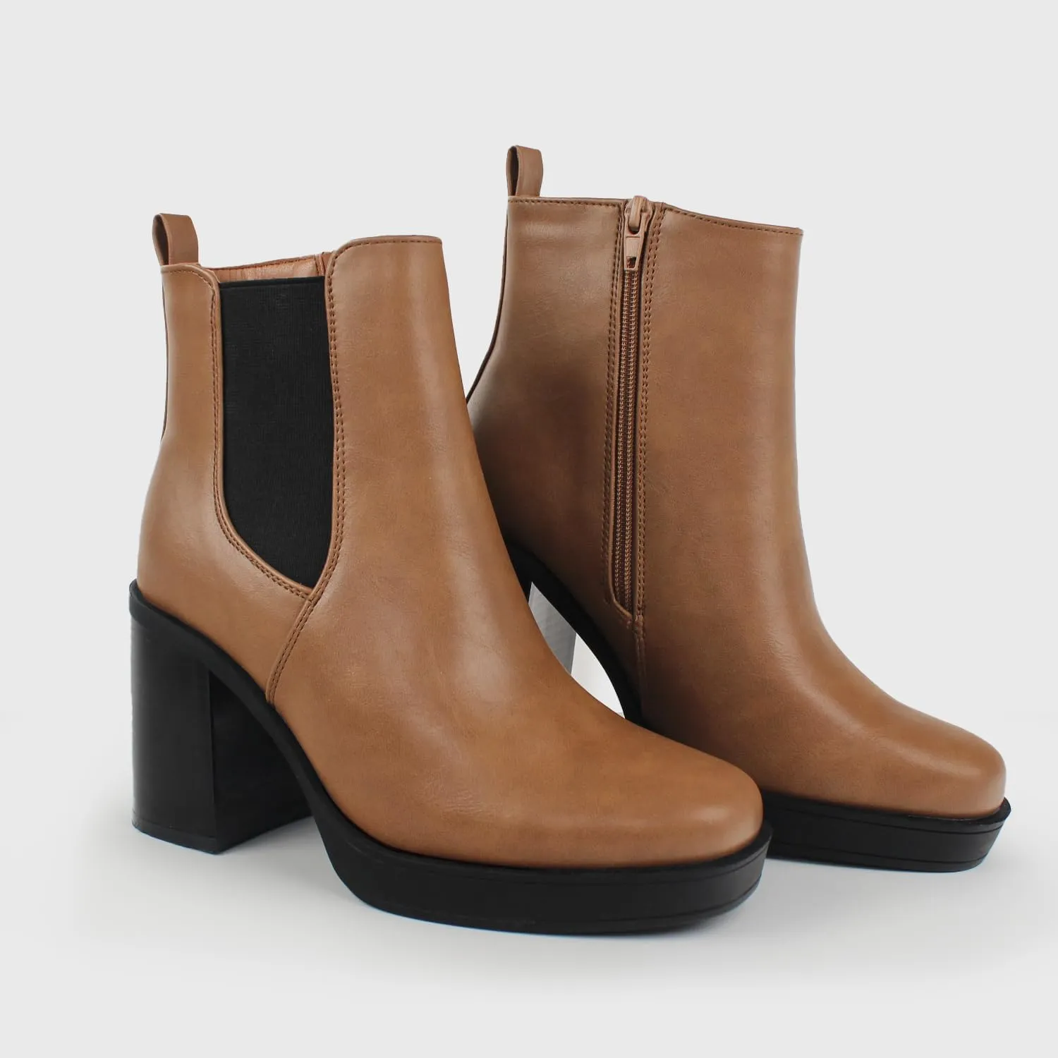 Hawkwell Women's Platform Side Zipper Chelsea Boots Chunky High Heel Square Toe Ankle Booties