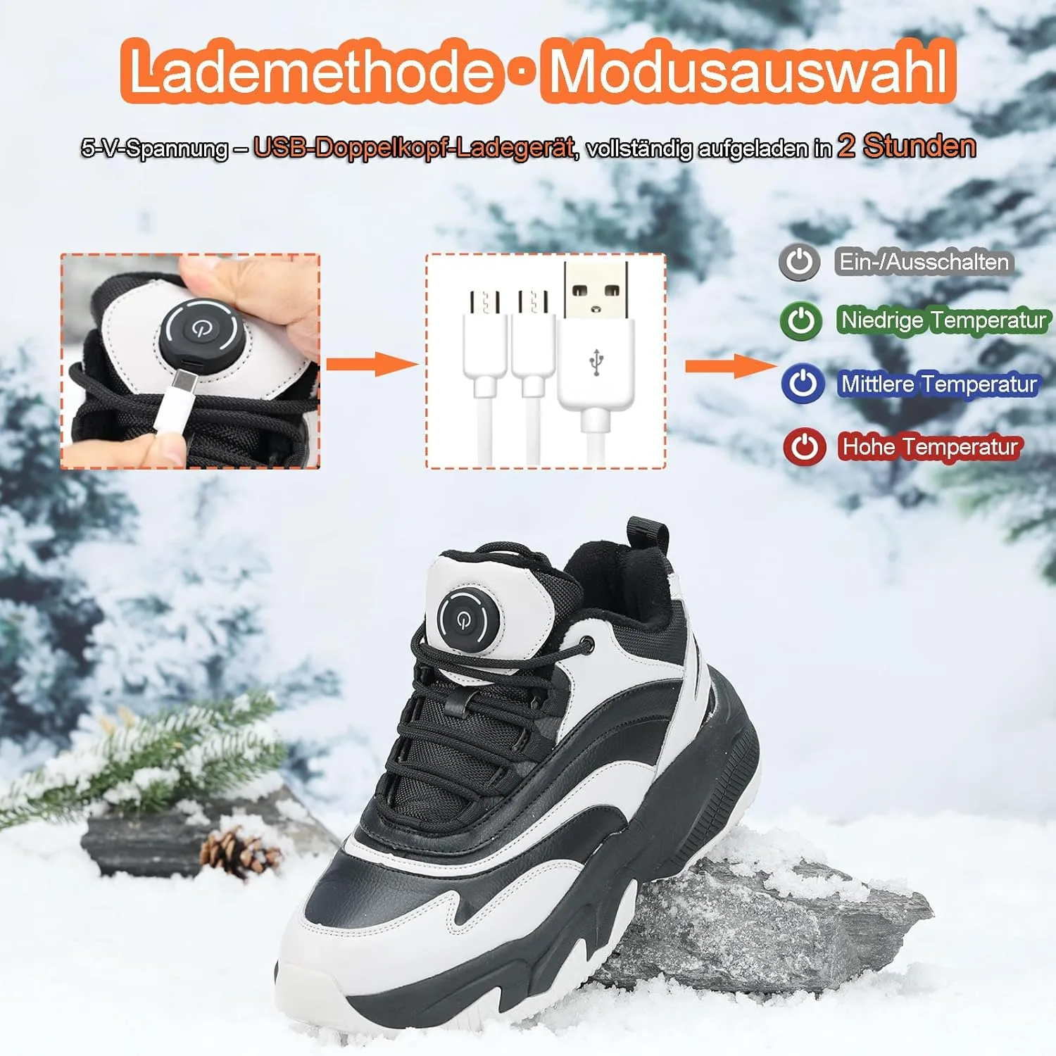 Heated Boots Men's Women's Rechargeable Electric Heating Boots Winter Waterproof Warm Snow Boots Foot Warmers