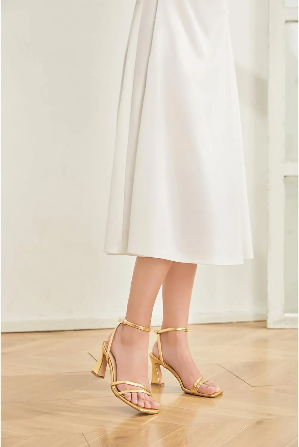 Heeled Sandals for Women Chunky Block High Heels Square Open Toe Sandals with Ankle Strap 3 Inch Dress Heels Comfortable