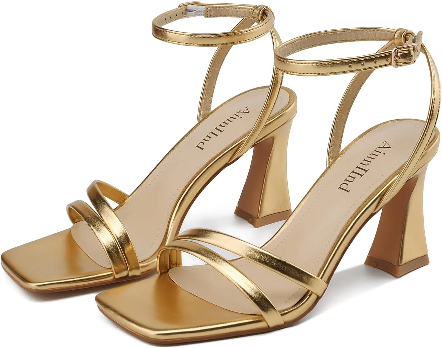 Heeled Sandals for Women Chunky Block High Heels Square Open Toe Sandals with Ankle Strap 3 Inch Dress Heels Comfortable