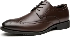 HOOENG Dress Oxford Shoes for Men Lace Up Brogue Embossed Wing Tip Burnished Toe Vegan Leather Slip Resistant Block Heel Low Top Anti-Slip Wedding (Color : Brown, Size : 7.5)