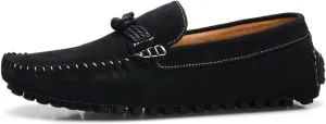 HOOENG Loafer Shoes for Men Suede Vamp Round Toe Breathable Stitching Details Rope Tie Flat Heel Flexible Soft Walking Slip on (Color : Black, Size : 7)