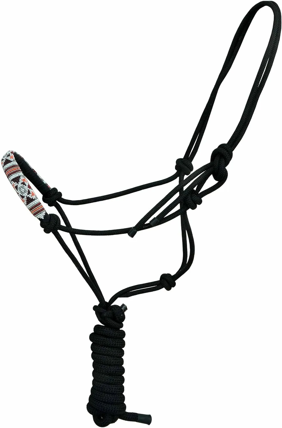 Horse Nylon Beaded Noseband Braided Black Mule Tape Rope Halter Lead Rope 606200