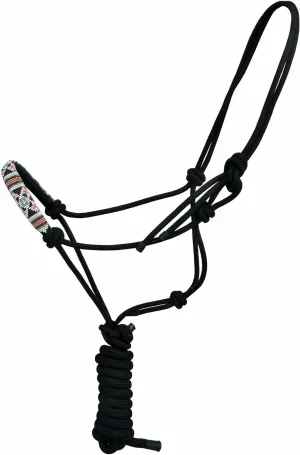 Horse Nylon Beaded Noseband Braided Black Mule Tape Rope Halter Lead Rope 606200
